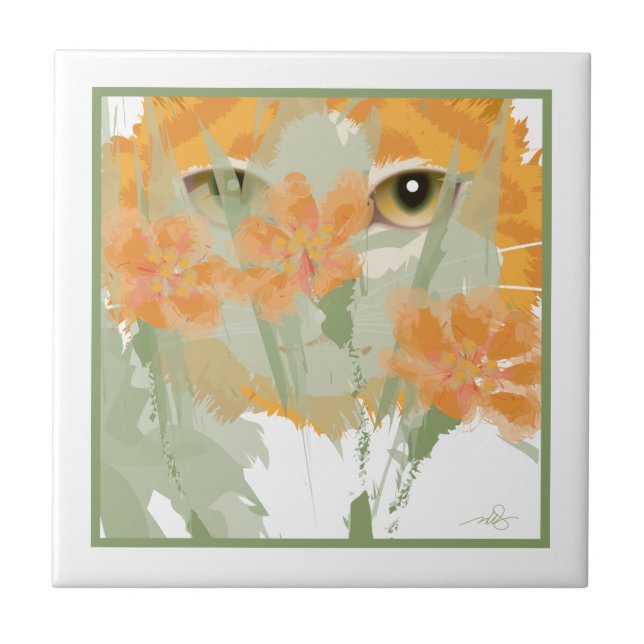 Orange Cat Foliage Peeper Tile (Front)