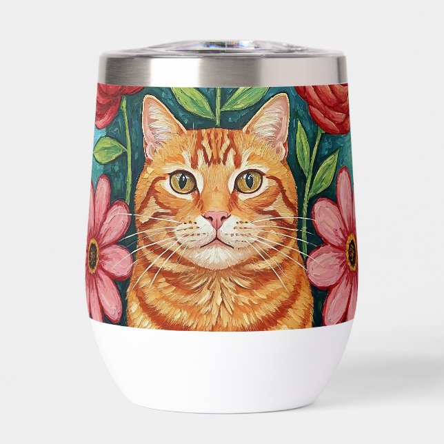 Orange Cat Folk Art Flowers (Front)