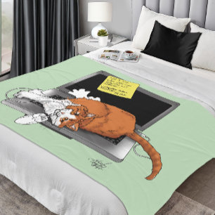 Orange Cat Funny Laptop Green Work Home Fleece Blanket