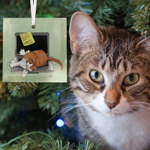 Orange Cat Funny Laptop Green Work Home Glass Tree Decoration
