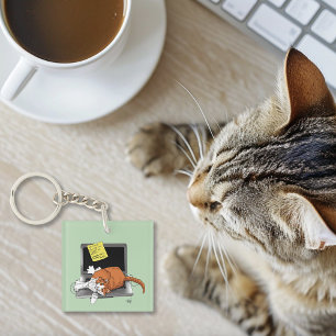 Orange Cat Funny Laptop Green Work Home Key Ring
