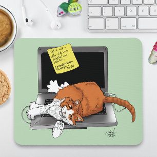 Orange Cat Funny Laptop Green Work Home Mouse Mat