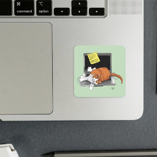 Orange Cat Funny Laptop Green Work Home Square Sticker