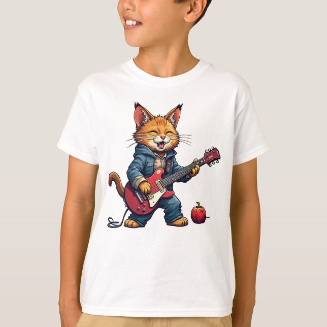 Orange Cat Guitar Player T-Shirt (Front)