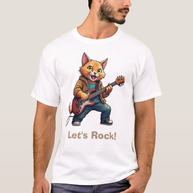 Orange Cat Guitar Player T-Shirt (Front)