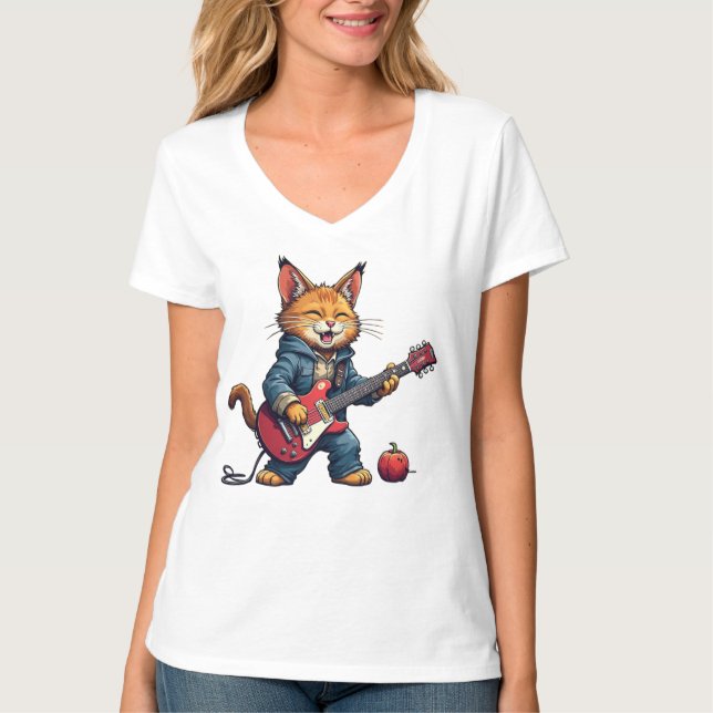 Orange Cat Guitar Player T-Shirt (Front)
