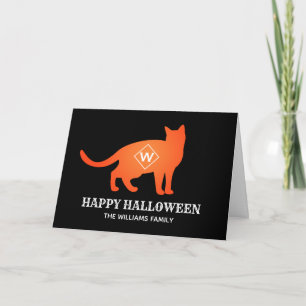 Orange Cat Happy Halloween Family Name Card