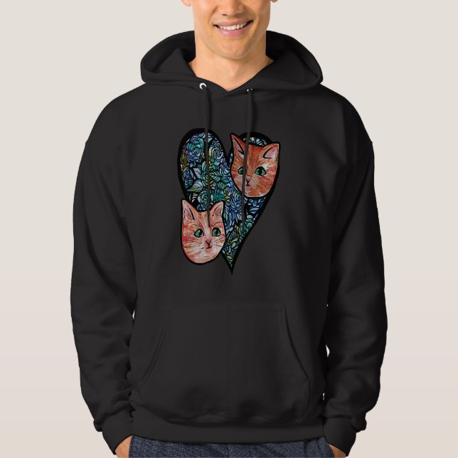 Orange cat heart Valentine's Day Cats Hoodie (Front)