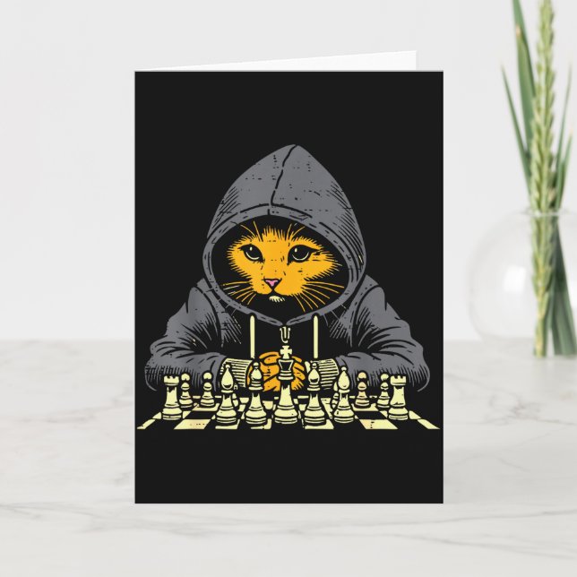 Orange Cat Hoodie Playing Chess Game Cool Women Me Card (Front)