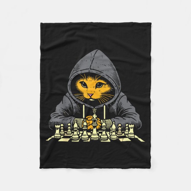Orange Cat Hoodie Playing Chess Game Cool Women Me Fleece Blanket (Front)