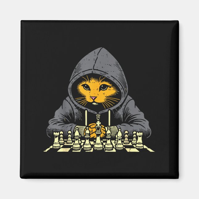 Orange Cat Hoodie Playing Chess Game Cool Women Me Magnet (Front)