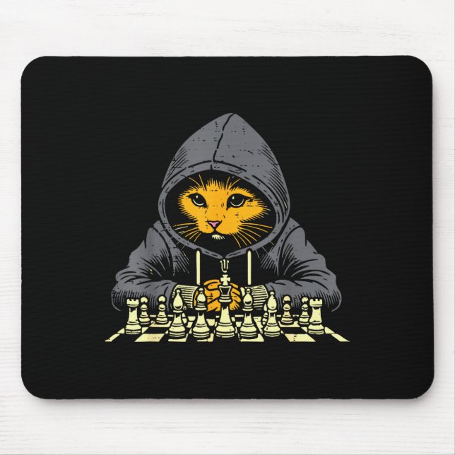 Orange Cat Hoodie Playing Chess Game Cool Women Me Mouse Mat (Front)