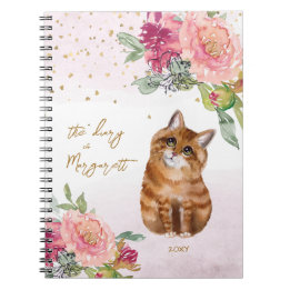 Orange Cat Illustration Flowers Girl Daily Diary Notebook