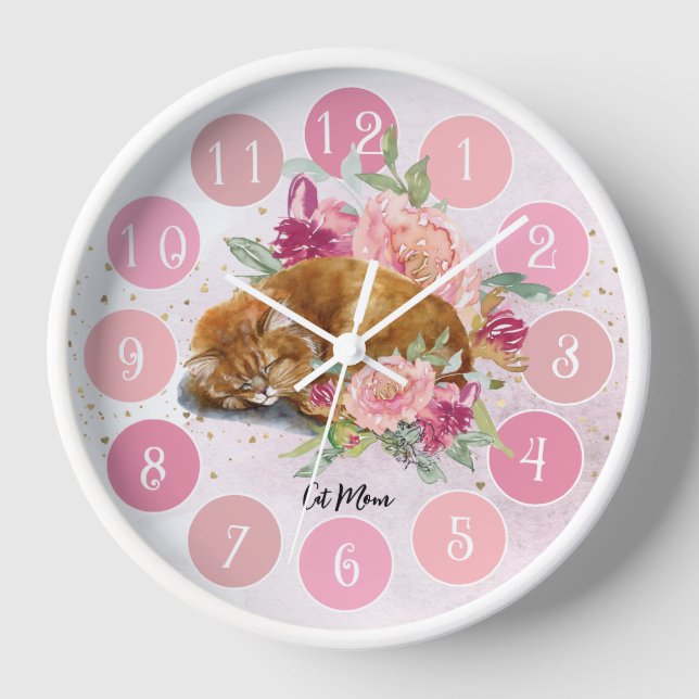 Orange Cat illustration Kids Clock (Front)