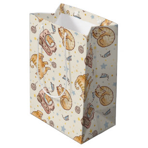 Orange Cat in a Backpack, Stars, and Yarn Medium Gift Bag