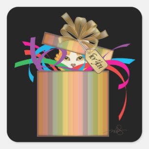 Orange Cat In A Party Box Square Sticker