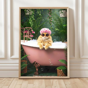Orange Cat in Bathtub Print Funny Cat Poster Bathr