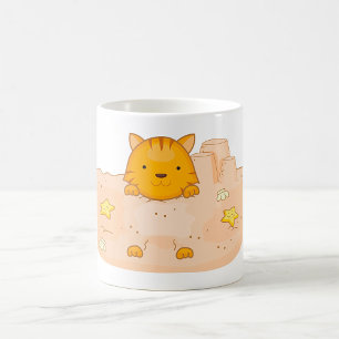 Orange Cat in Sandcastle Beach Scene Coffee Mug