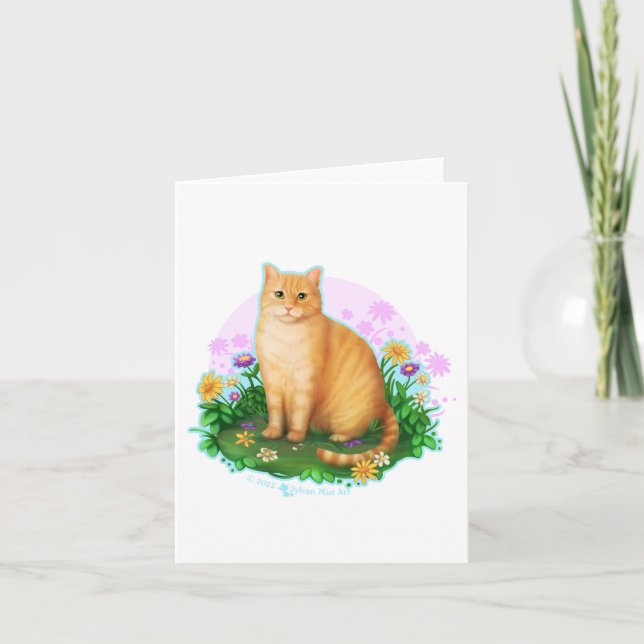 Orange Cat in the Flower Patch Card (Front)