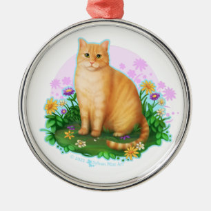 Orange Cat in the Flower Patch Metal Tree Decoration