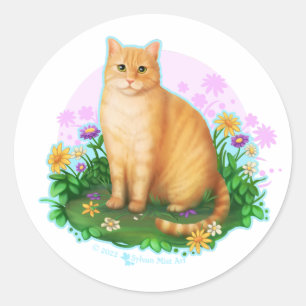 Orange Cat in the Flower Patch Sticker
