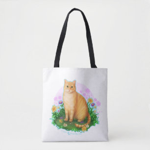Orange Cat in the Flower Patch Tote Bag