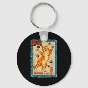 Orange Cat Jumng With Sushi Japanese Food Men Wome Key Ring