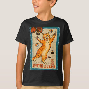 Orange Cat Jumng With Sushi Japanese Food Men Wome T-Shirt