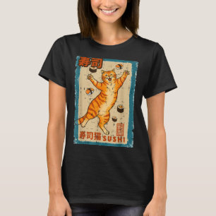 Orange Cat Jumng With Sushi Japanese Food Men Wome T-Shirt