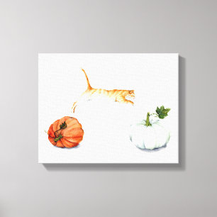 Orange Cat Jumping Between Pumpkins Canvas Print