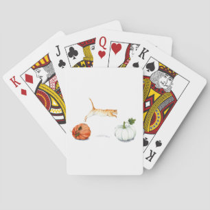 Orange Cat Jumping Between Pumpkins Playing Cards