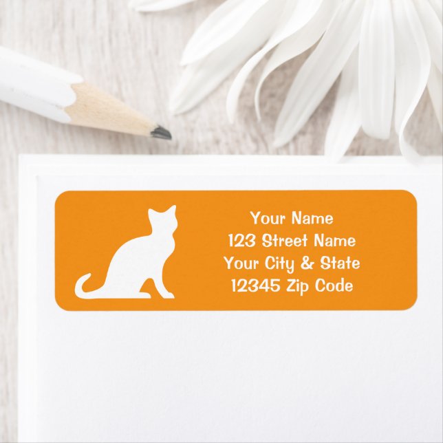 Orange cat labels with custom return address (Insitu)