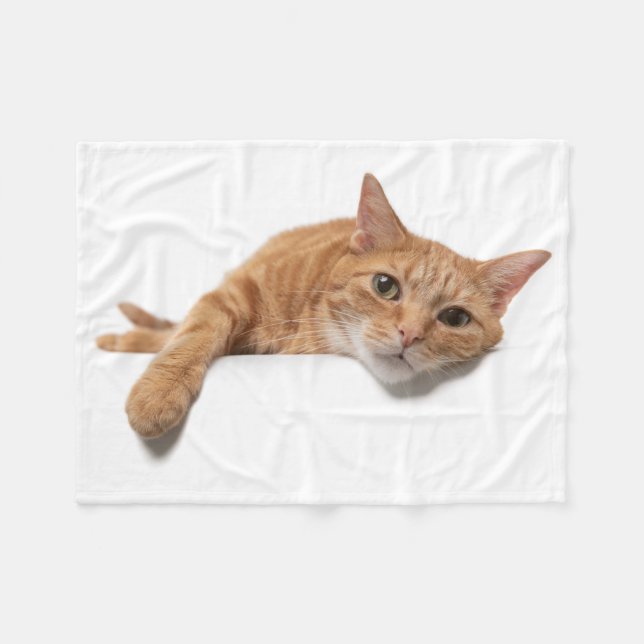 Orange Cat Laying Down Fleece Blanket (Front (Horizontal))