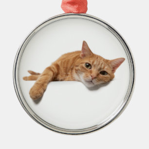 Orange Cat Laying Down Metal Tree Decoration