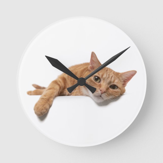 Orange Cat Laying Down Round Clock (Front)