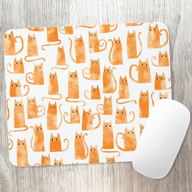Orange Cat Mouse Mat (Fun and quirky watercolor orange ginger cat pattern mouse mat)