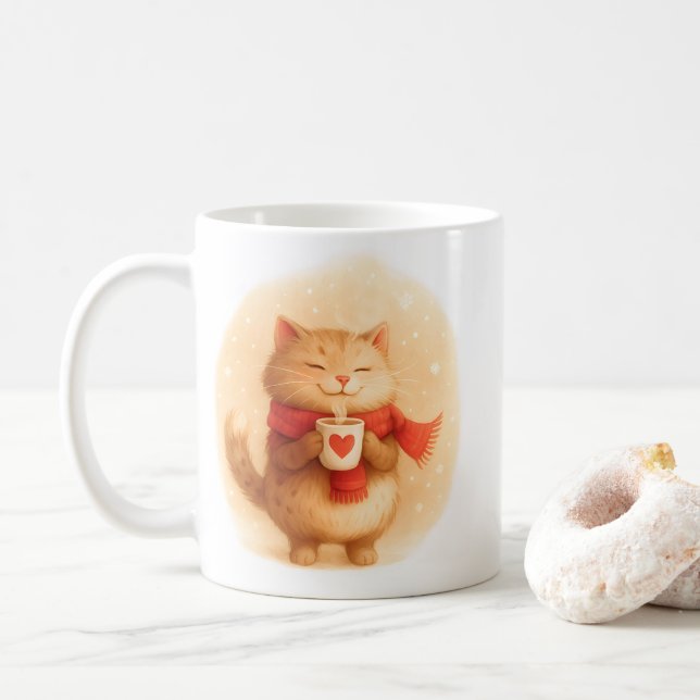Orange Cat Mug for Cat Lovers (With Donut)