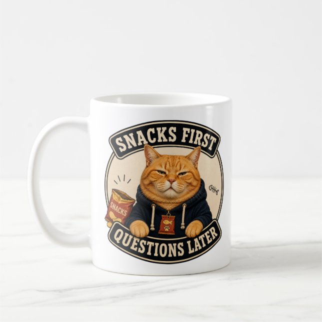Orange Cat Mug | Snacks First Questions Later (Left)
