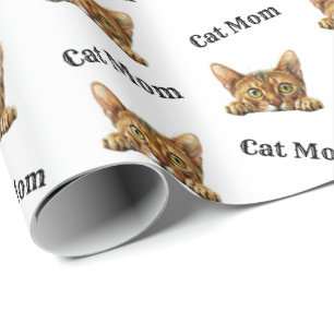 Orange Cat Mum Watercolor Abyssinian Pattern Wrapping Paper