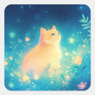 Orange Cat Mystical Garden Square Sticker