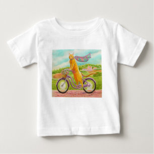 Orange Cat on a Purple Bicycle Baby T-Shirt