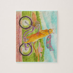 Orange Cat on a Purple Bicycle Jigsaw Puzzle