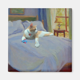 Orange Cat on bed Magnet