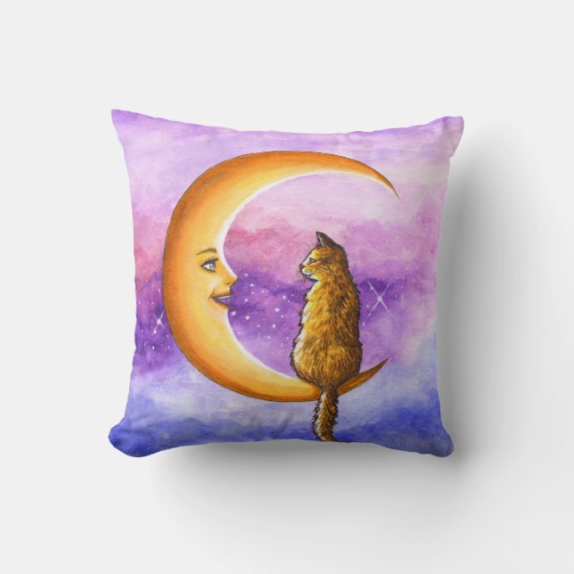 Orange Cat on Moon 673 Cushion (Front)