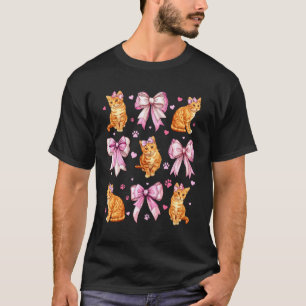 Orange Cat Orange Tabby Girl Coquette Bow Pink Mum T-Shirt