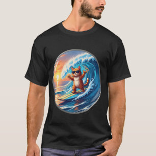 Orange Cat Owner Surfing Lover Surfer Surfboard Ri T-Shirt