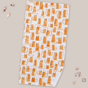 Orange Cat Pattern Beach Towel