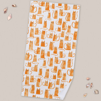 Orange Cat Pattern Beach Towel