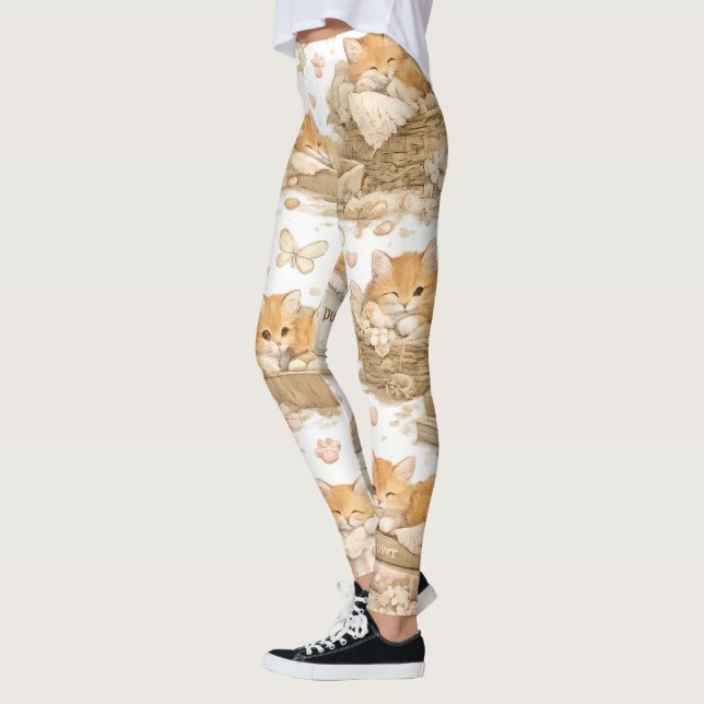 Orange Cat Pattern Leggings (Left)