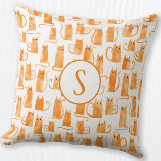 Orange Cat Pattern Monogram Cushion